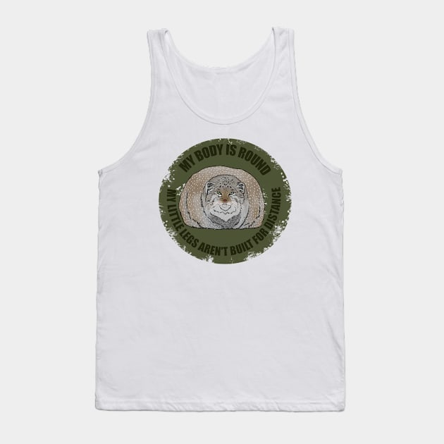 Round Pallas Cat Olive Green Tank Top by TrapperWeasel